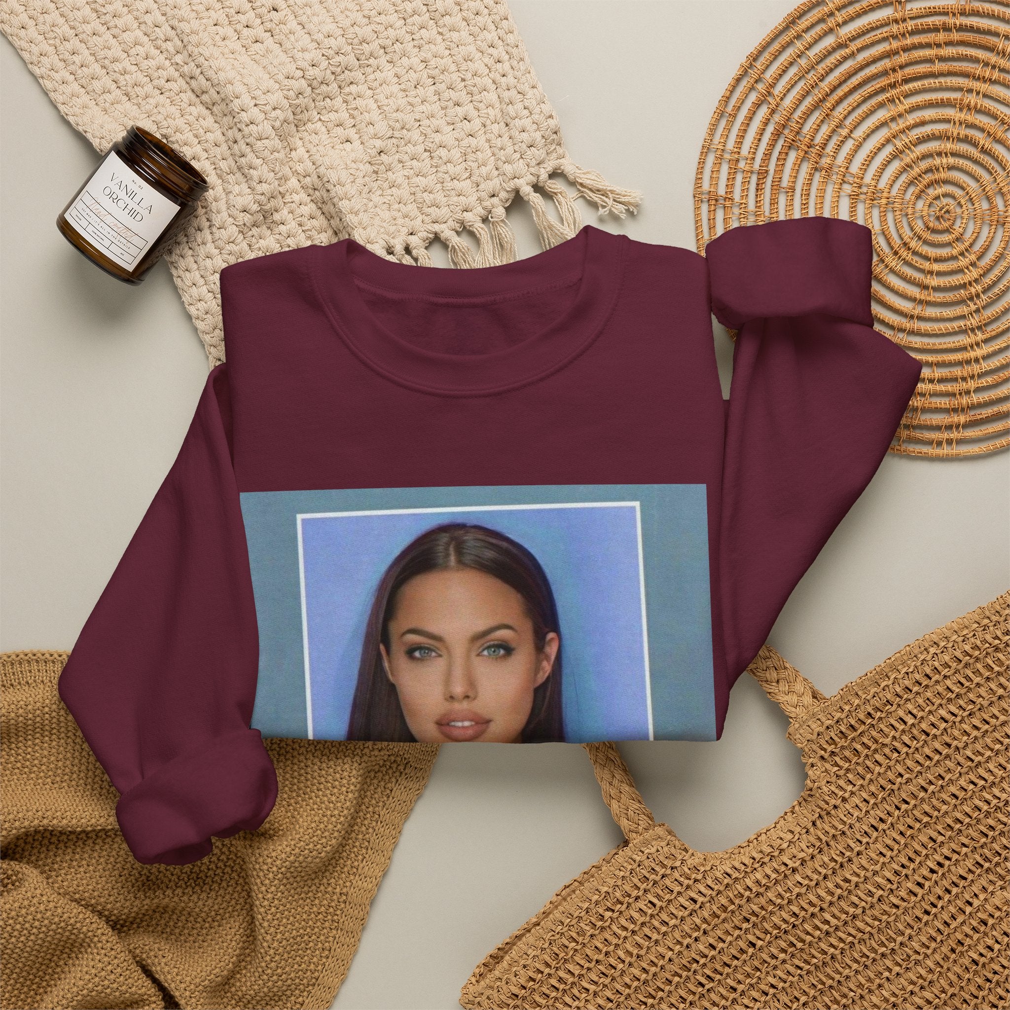 Graphic Crewneck Sweatshirt — Portrait Photo Print with Quote