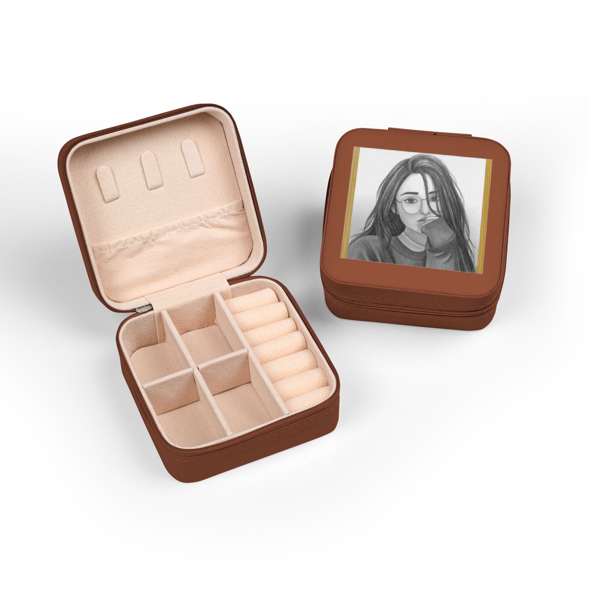 Compact Jewelry Travel Case — Personalized Portrait Pink Travel Jewelry Organizer