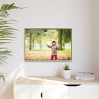 Framed Matte Canvas Photo Print — Autumn Child Playing in Leaves
