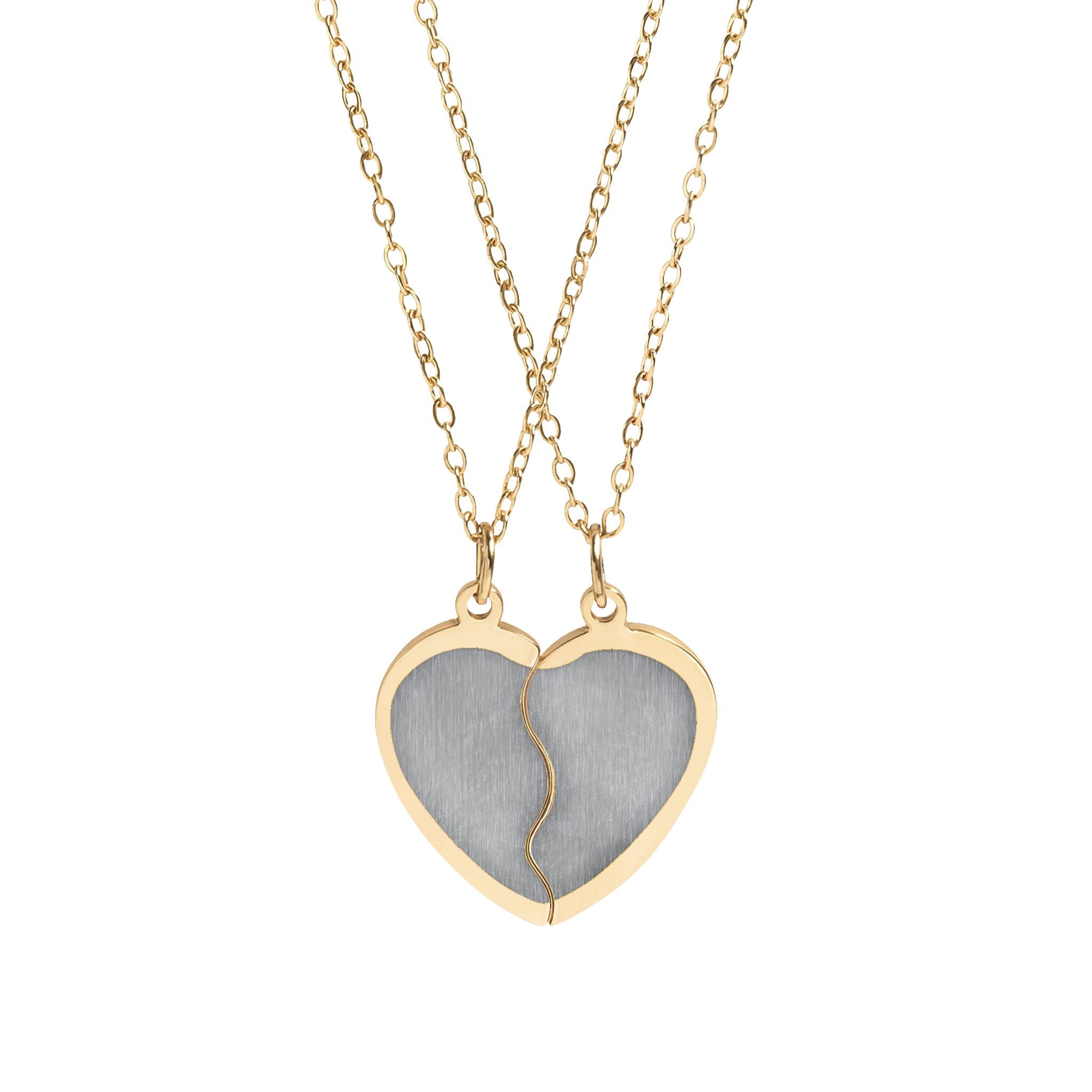 Break Apart Heart Necklace Set — Engraved Best Friend / Couple Pendant