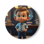 Kid Cartoon Boy Ceramic Coaster — Cute Office Desk Drink Mat