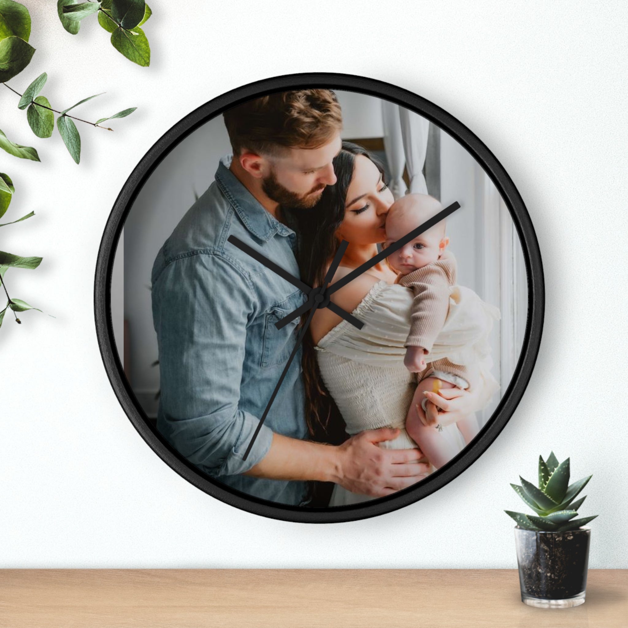 Personalized Family Photo Wall Clock — Custom Newborn & Parents Keepsake