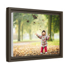 Framed Matte Canvas Photo Print — Autumn Child Playing in Leaves