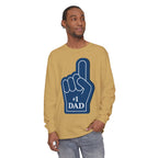 #1 Dad Foam Finger Long Sleeve Shirt — "Super Dad" Back Graphic
