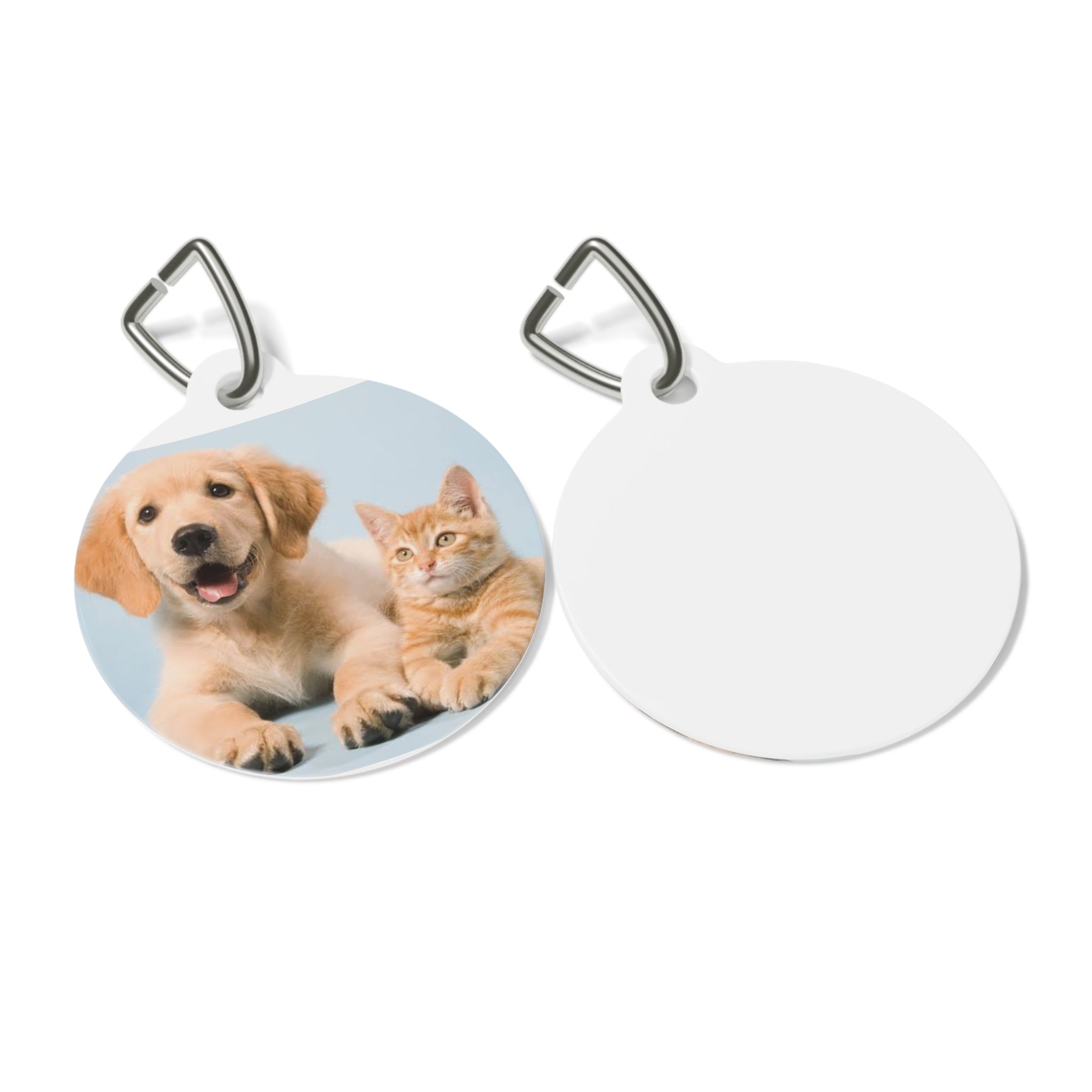 Pet Tag — Cute Puppy & Kitty Photo ID Tag (Custom Engraving Option)