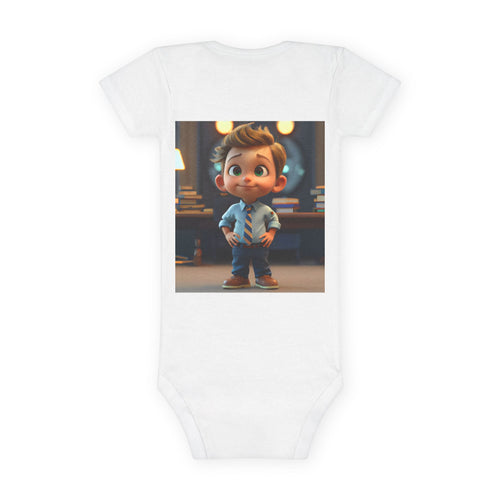 Custom Organic Baby Onesie - 'Print it your way' Personalized Bodysuit with Cute Cartoon Kid Design