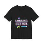 Lagging But Hot Tee | Y2K slogan, glitter type, hot pink cyber aesthetic