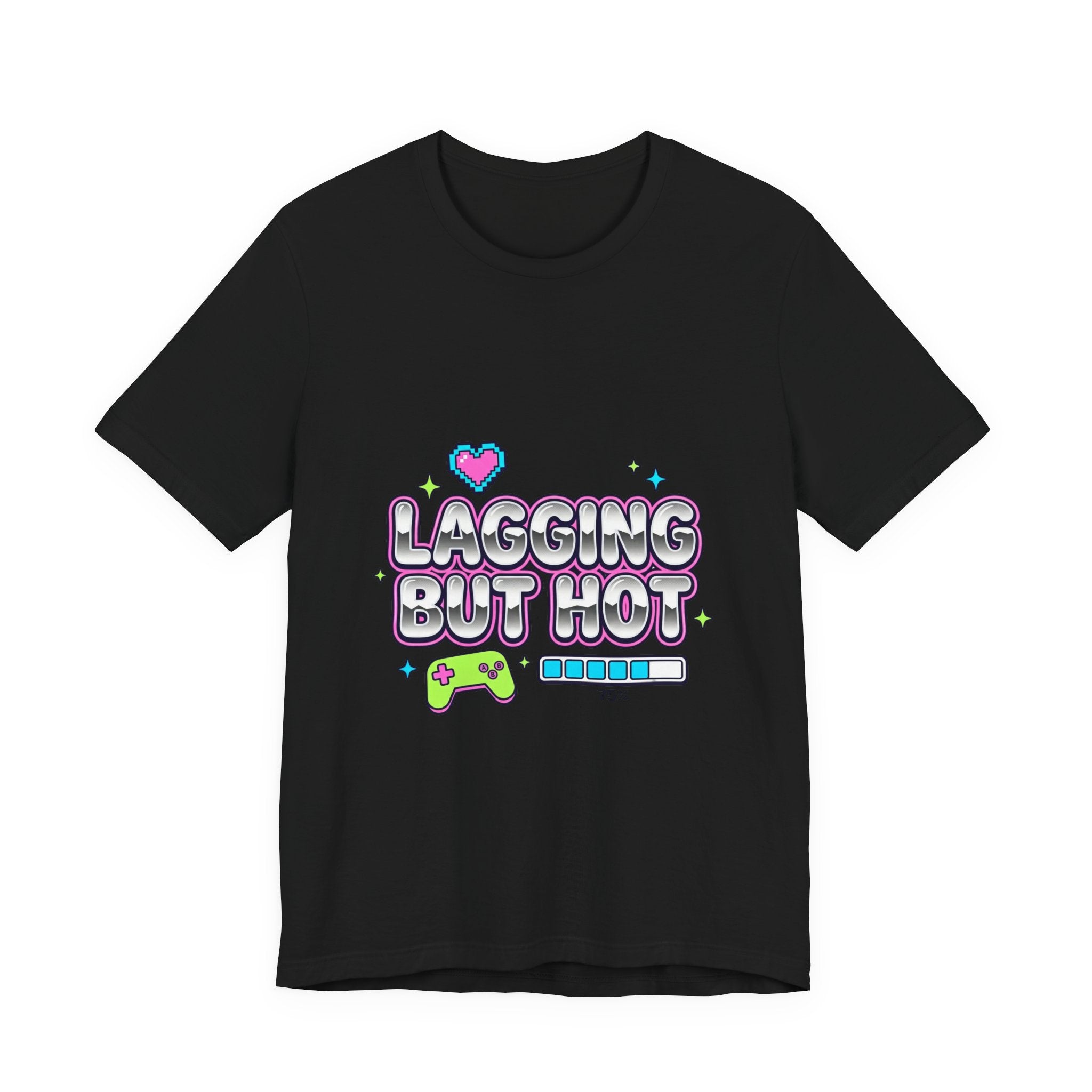 Lagging But Hot Tee | Y2K slogan, glitter type, hot pink cyber aesthetic