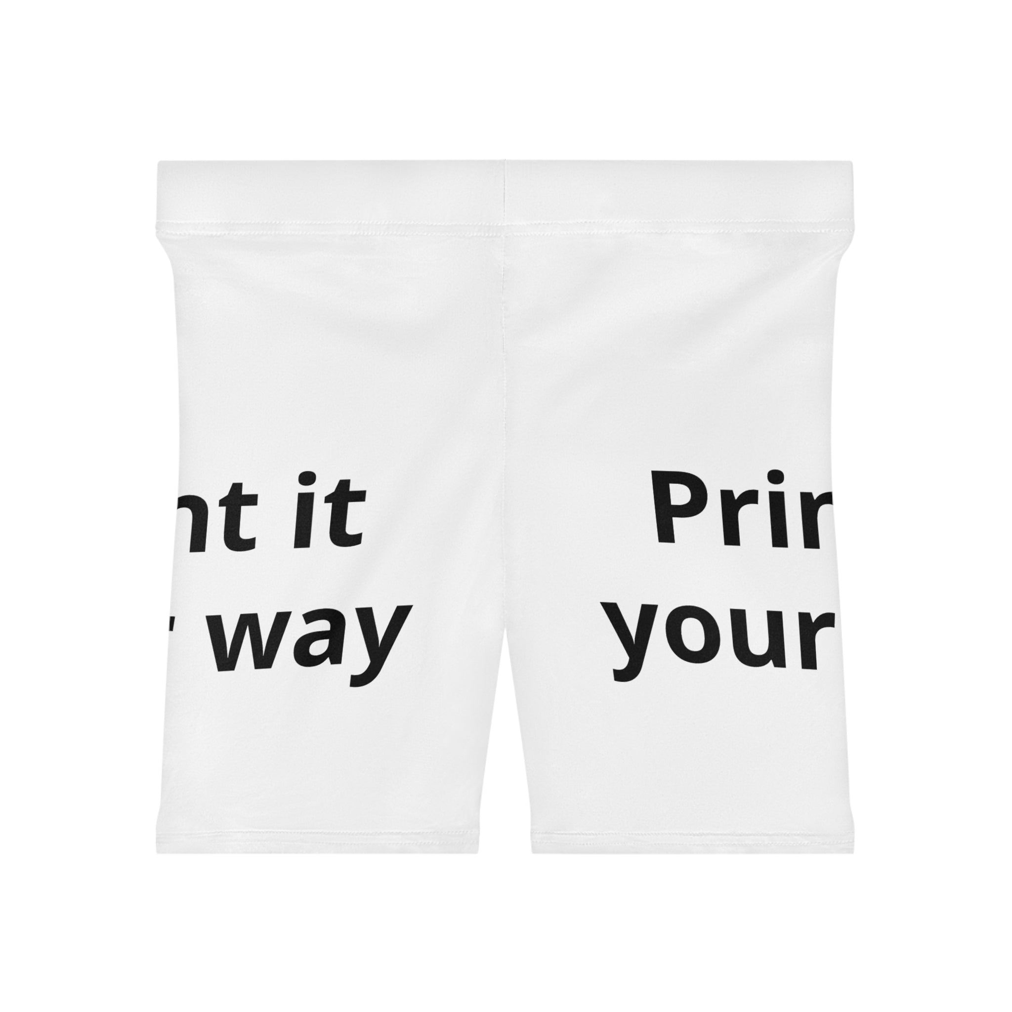 Custom Text White Biker Shorts — Personalized 'Print It Your Way' Activewear