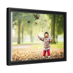 Framed Matte Canvas Photo Print — Autumn Child Playing in Leaves