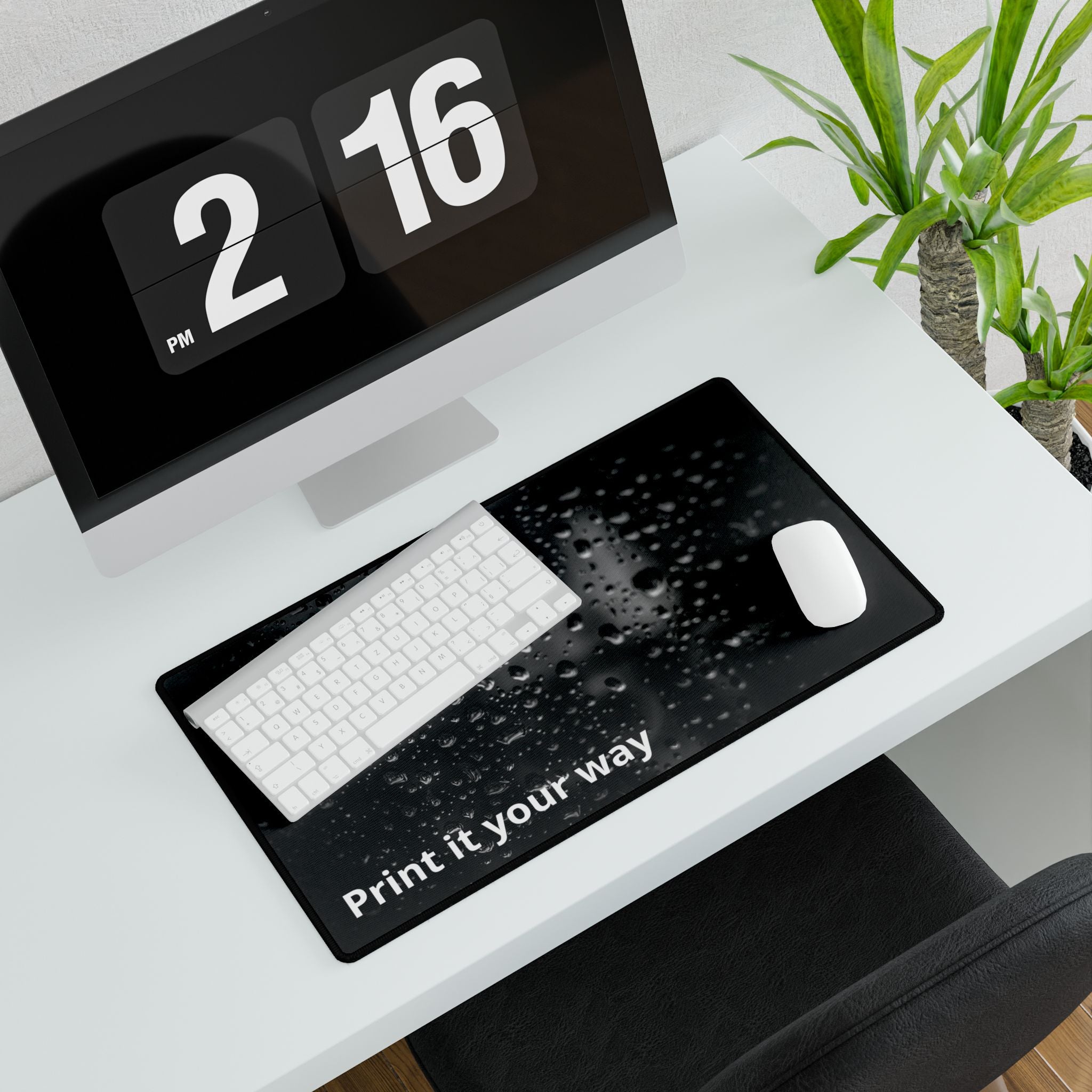 Water Droplets Black Desk Mat — "Print it your way" Custom Gaming Desk Pad