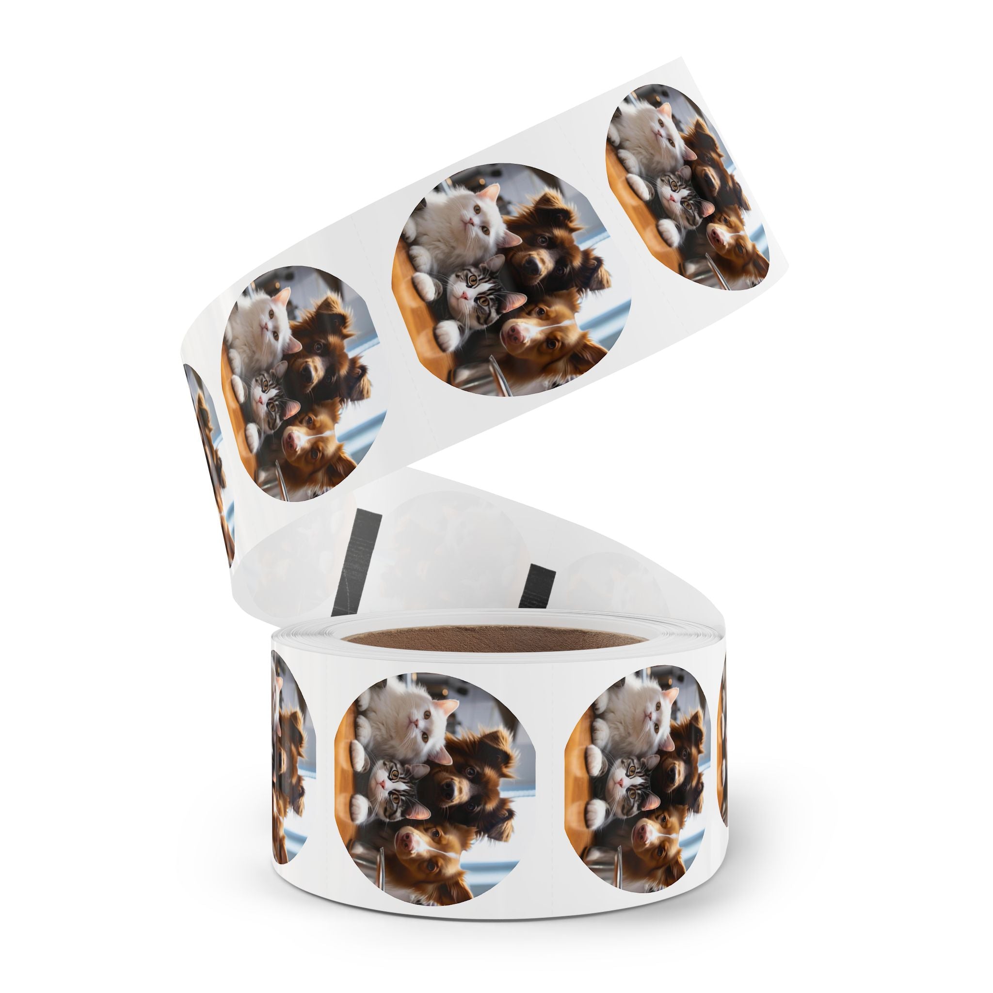Round Pet Photo Sticker Roll — Custom Cute Cats & Dogs Label Stickers (Round)