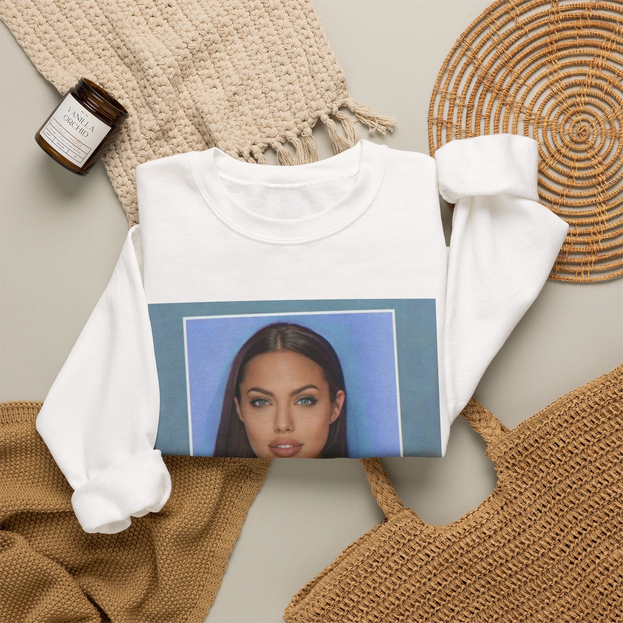 Graphic Crewneck Sweatshirt — Portrait Photo Print with Quote