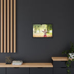 Framed Matte Canvas Photo Print — Autumn Child Playing in Leaves