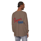 #1 Dad Foam Finger Long Sleeve Shirt — "Super Dad" Back Graphic