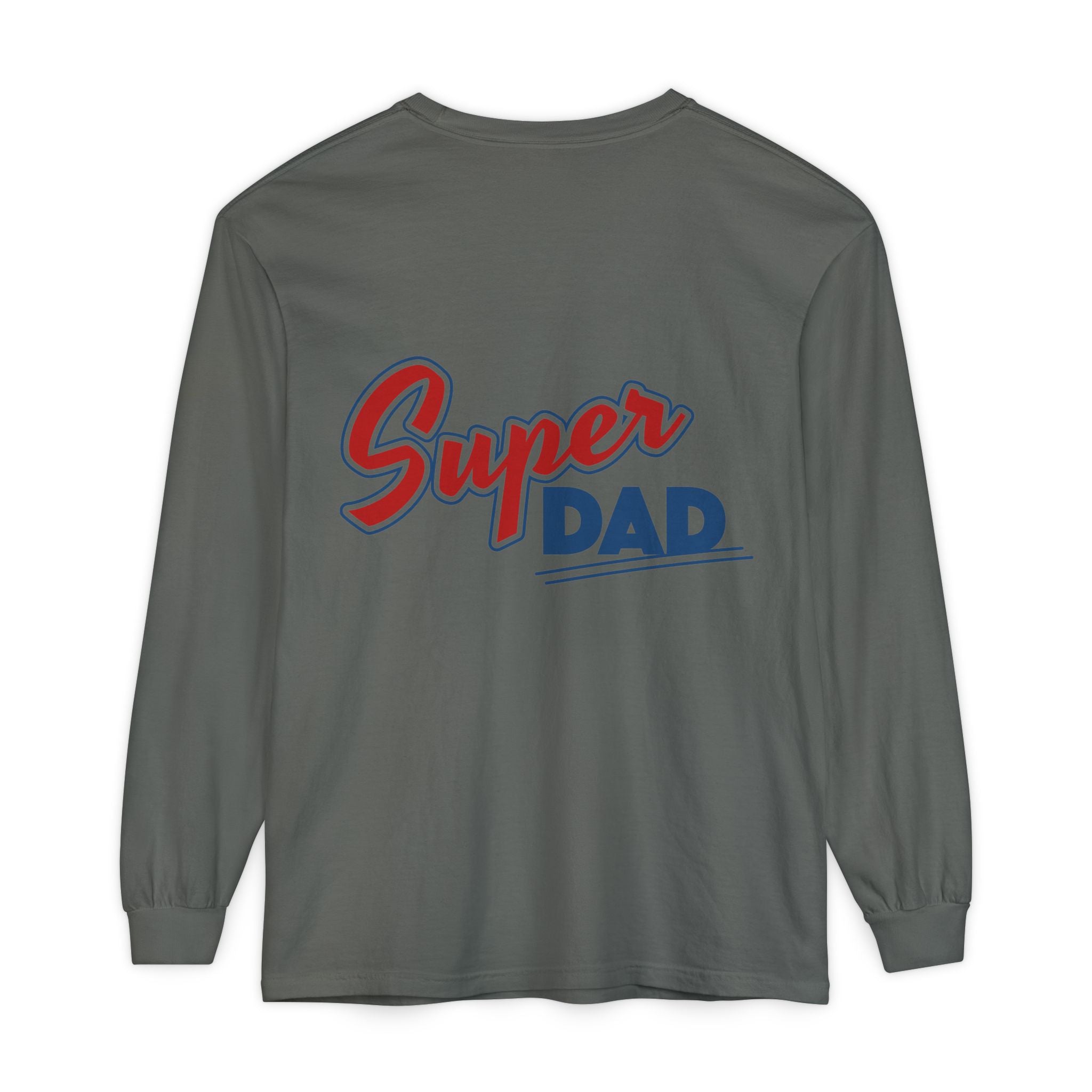 #1 Dad Foam Finger Long Sleeve Shirt — "Super Dad" Back Graphic