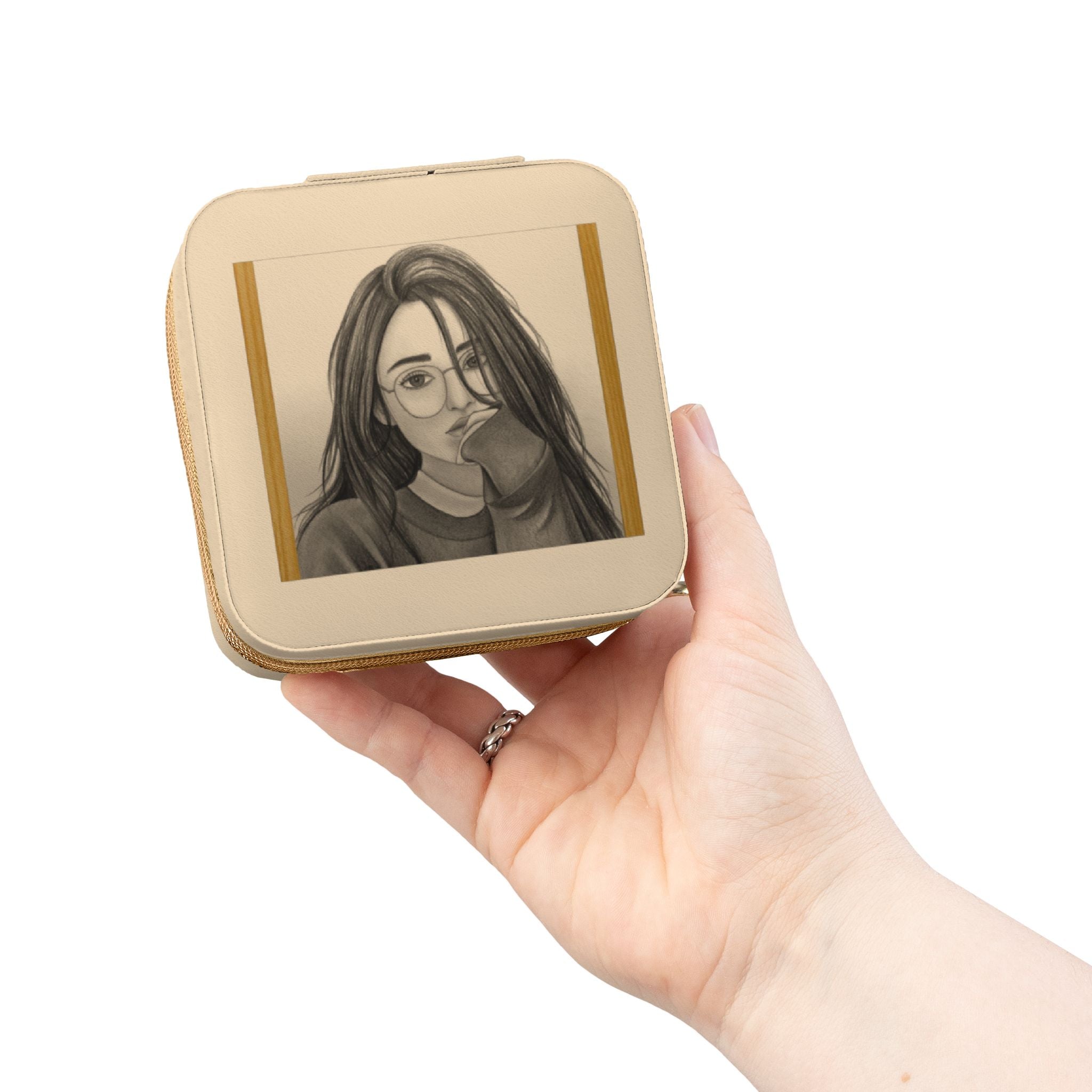 Compact Jewelry Travel Case — Personalized Portrait Pink Travel Jewelry Organizer