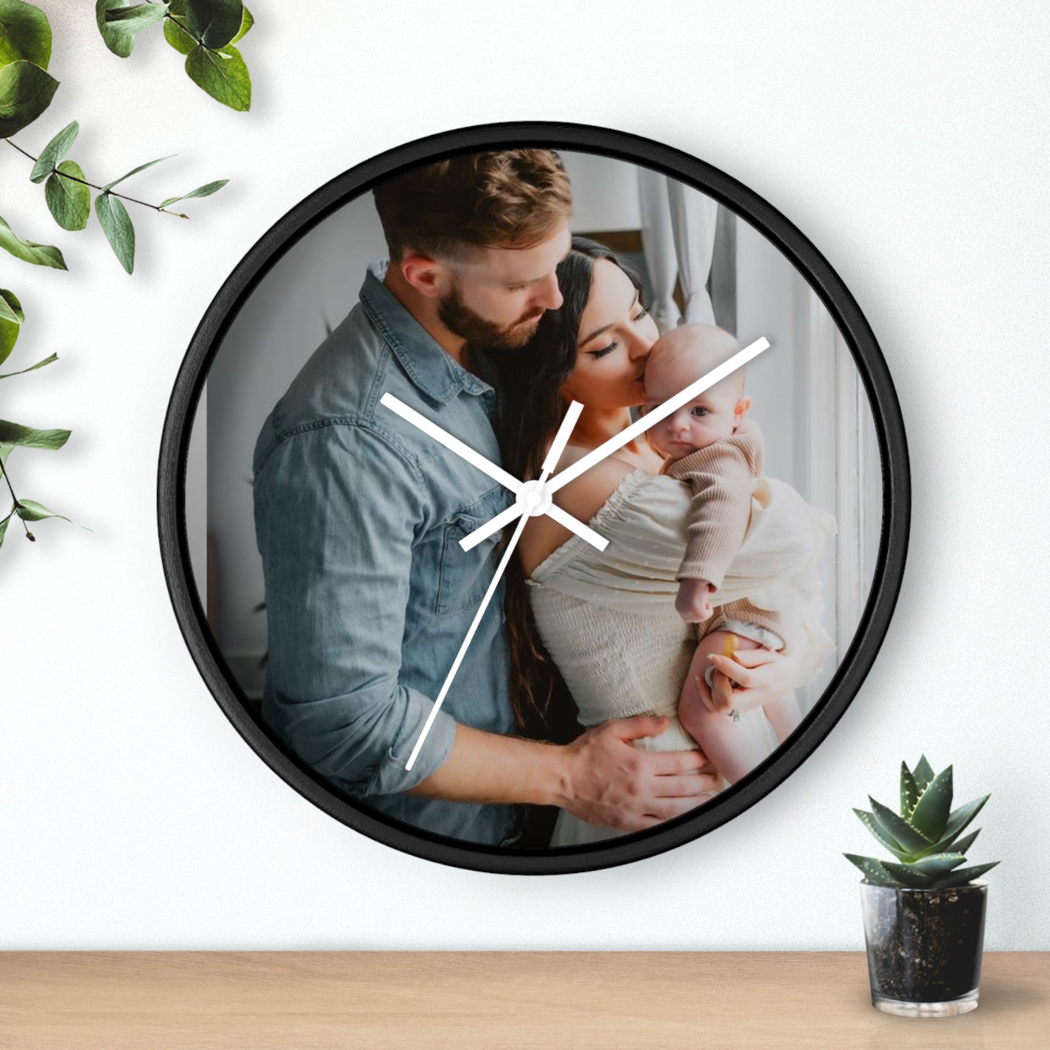 Personalized Family Photo Wall Clock — Custom Newborn & Parents Keepsake