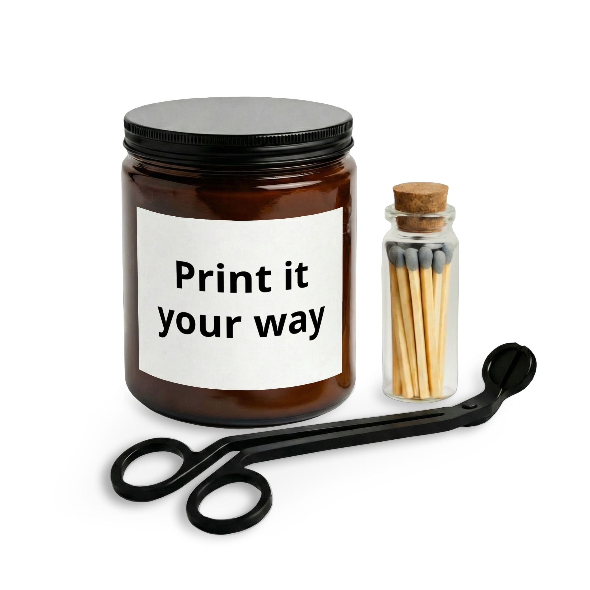 Custom Scented Candle Set with Matches & Wick Trimmer — Personalized Jar Candle Gift