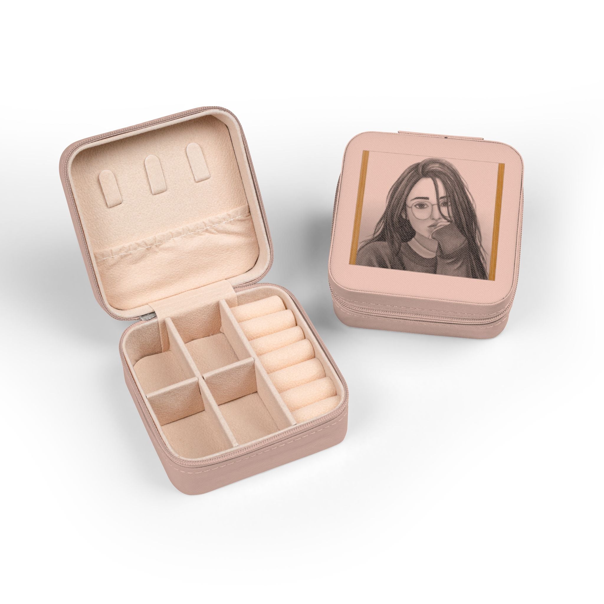 Compact Jewelry Travel Case — Personalized Portrait Pink Travel Jewelry Organizer