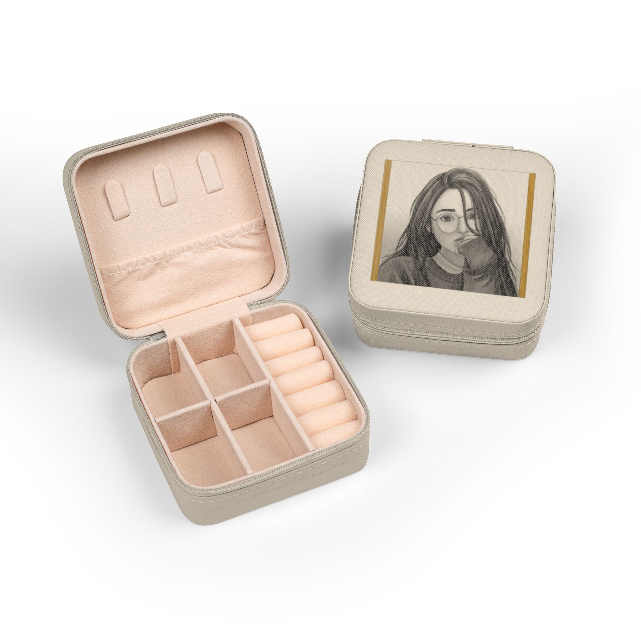 Compact Jewelry Travel Case — Personalized Portrait Pink Travel Jewelry Organizer