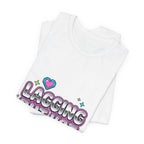 Lagging But Hot Tee | Y2K slogan, glitter type, hot pink cyber aesthetic