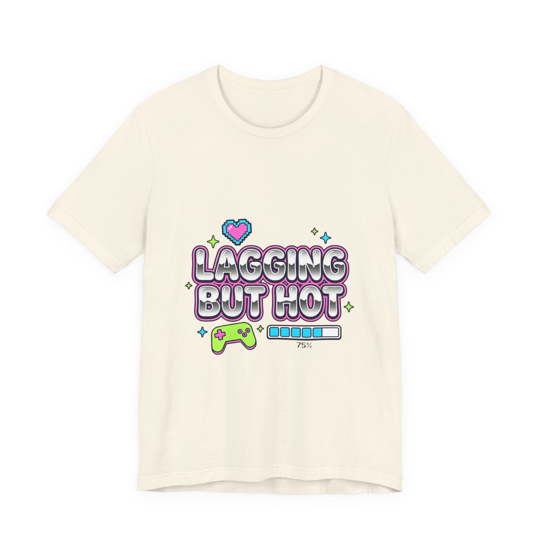 Lagging But Hot Tee | Y2K slogan, glitter type, hot pink cyber aesthetic