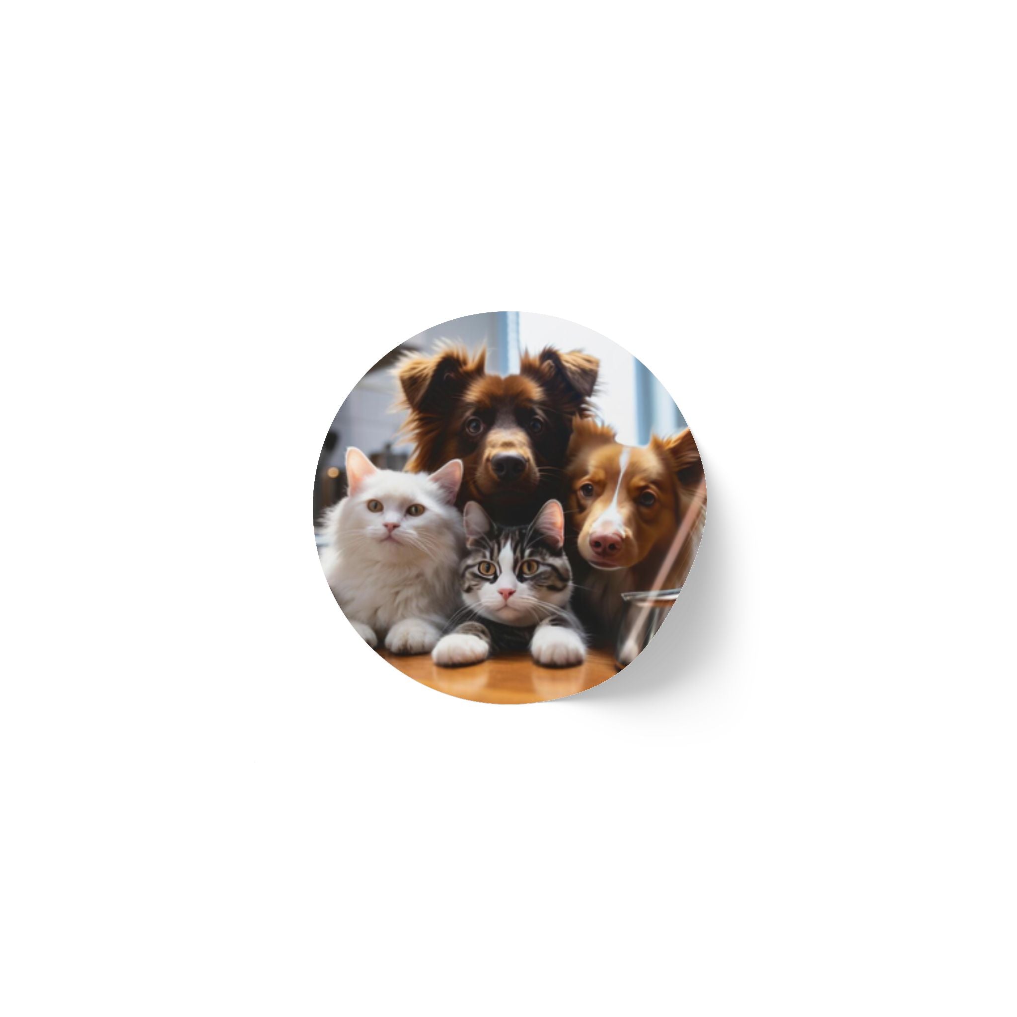 Round Pet Photo Sticker Roll — Custom Cute Cats & Dogs Label Stickers (Round)