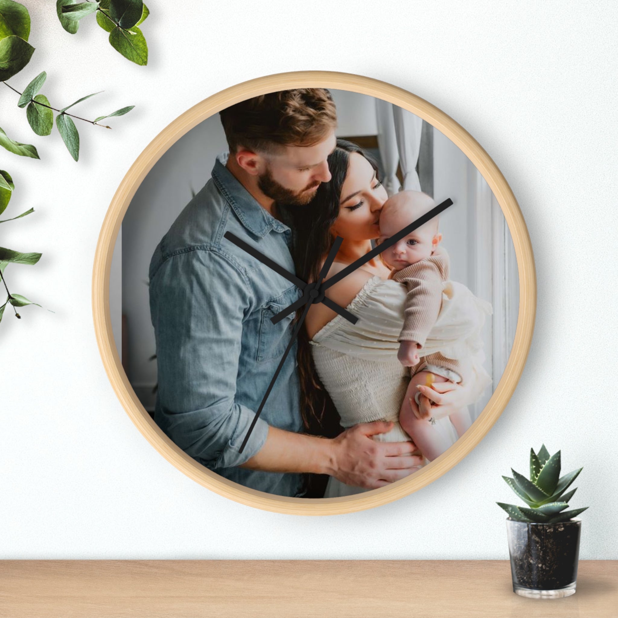 Personalized Family Photo Wall Clock — Custom Newborn & Parents Keepsake
