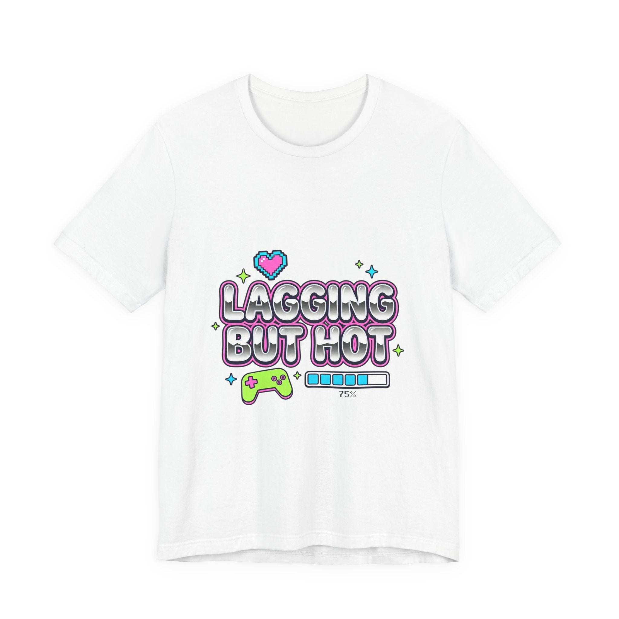 Lagging But Hot Tee | Y2K slogan, glitter type, hot pink cyber aesthetic