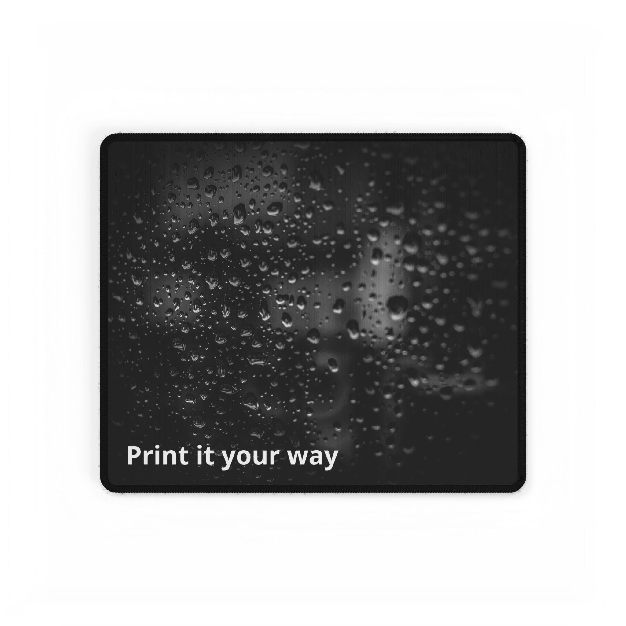 Water Droplets Black Desk Mat — "Print it your way" Custom Gaming Desk Pad