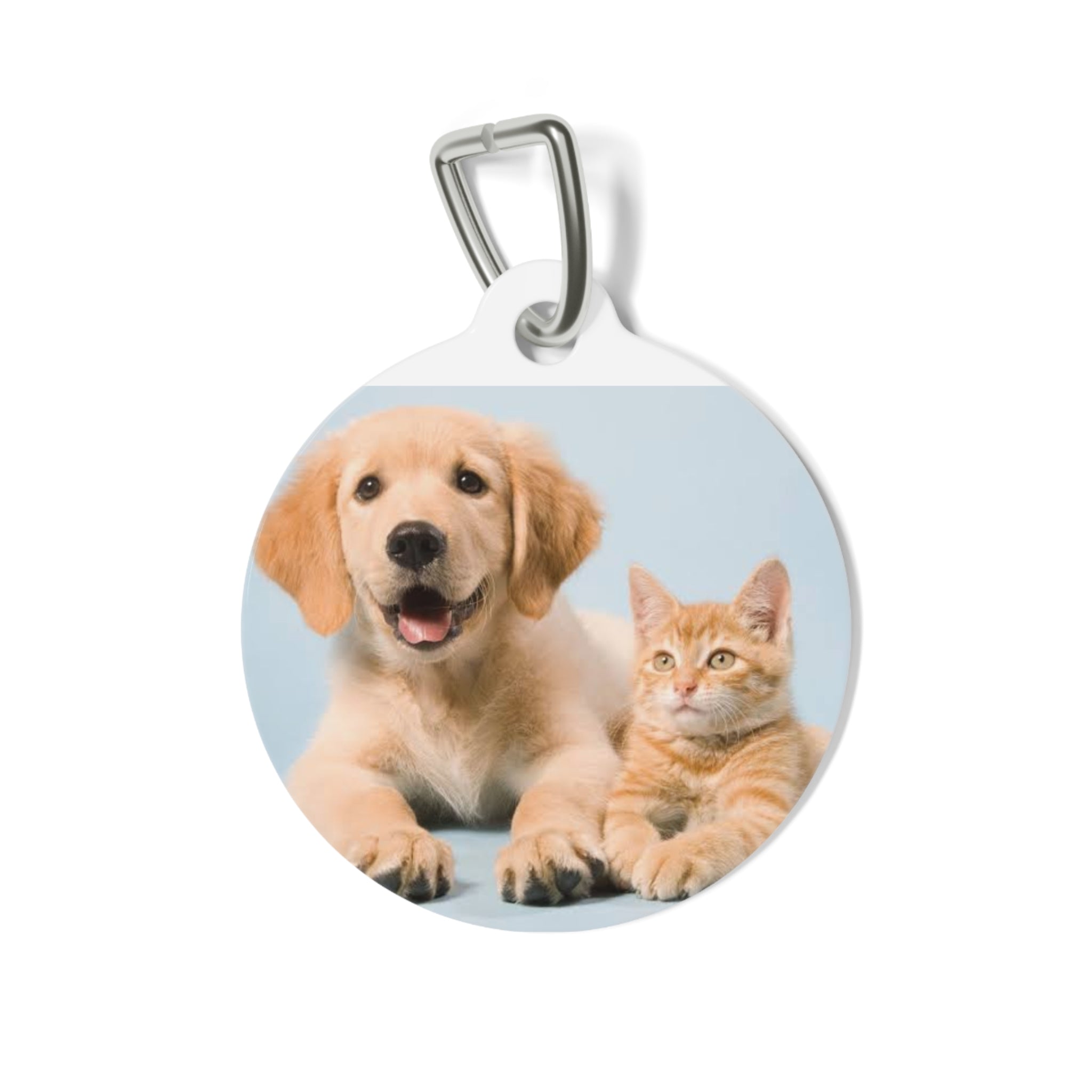 Pet Tag — Cute Puppy & Kitty Photo ID Tag (Custom Engraving Option)