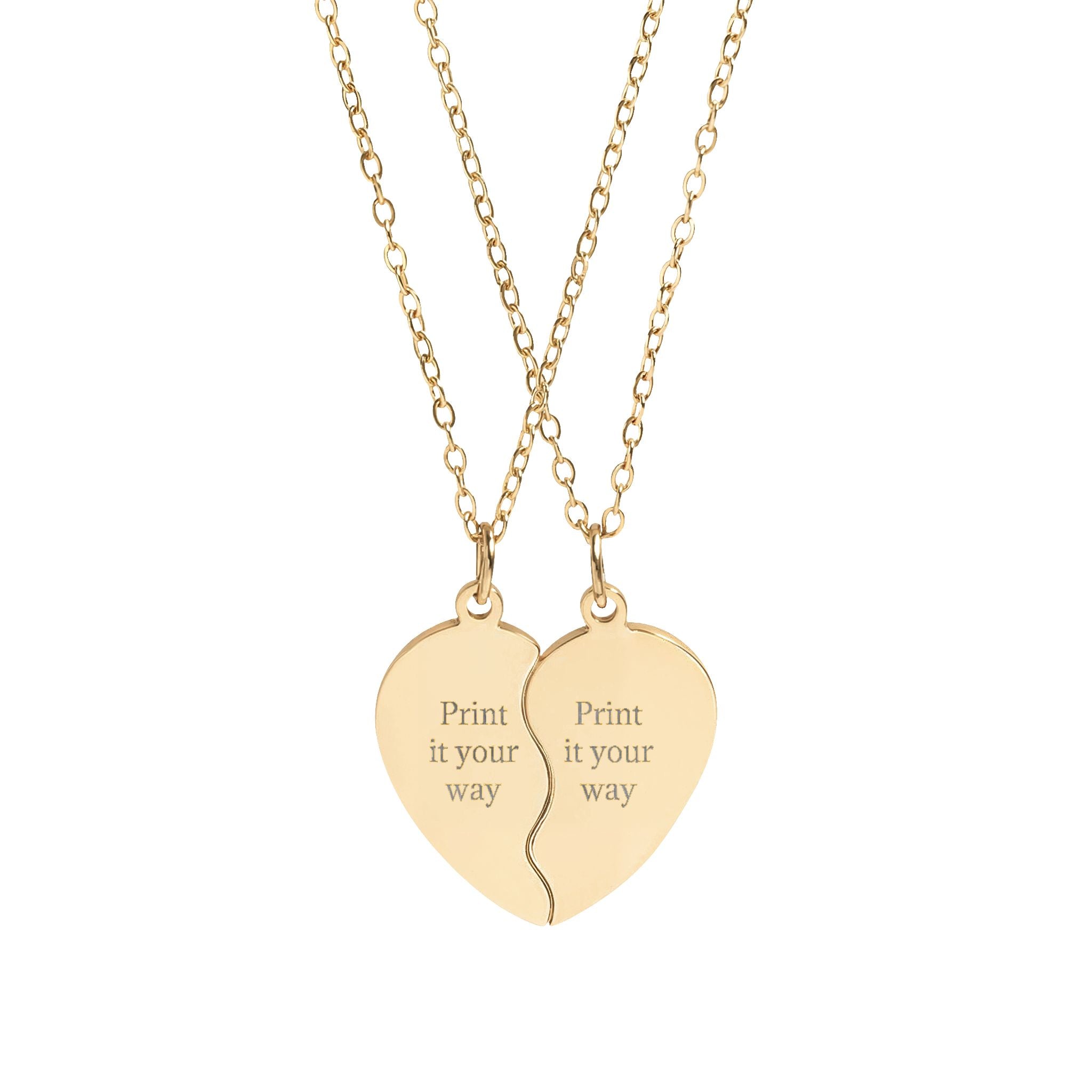 Engravable Split Heart Necklace Set — Personalized Best Friend/Matching Pendant