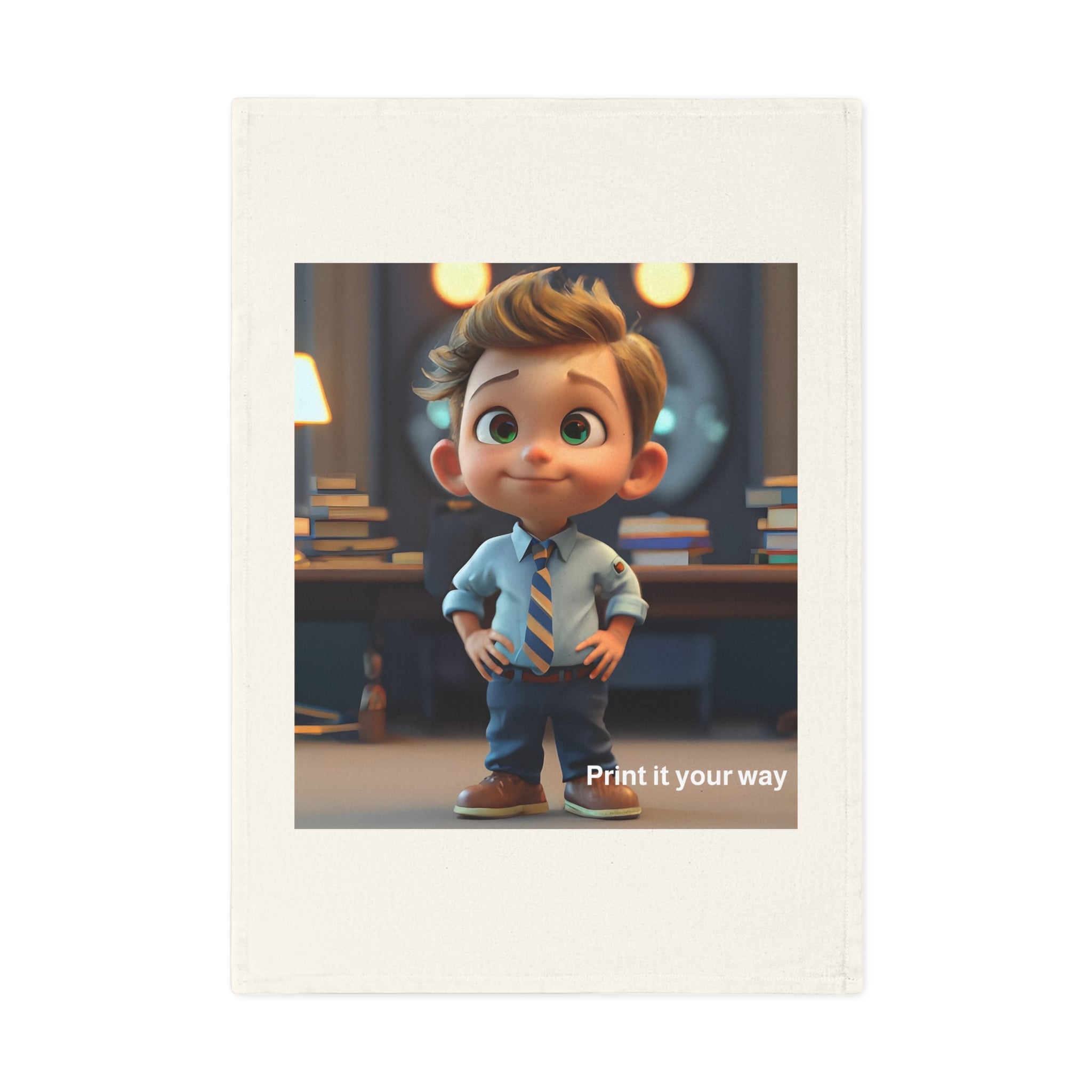 Cotton Tea Towel — Cute Little Boy Cartoon Kitchen Towel (Print It Your Way)