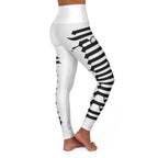 White High-Waisted Leggings with Black Gothic Script Side Print — Yoga & Activewear