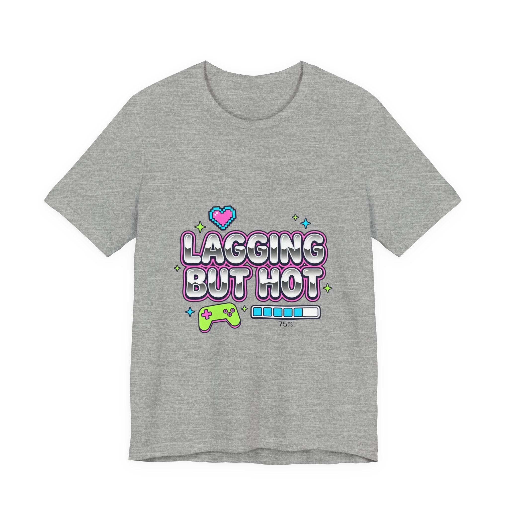 Lagging But Hot Tee | Y2K slogan, glitter type, hot pink cyber aesthetic