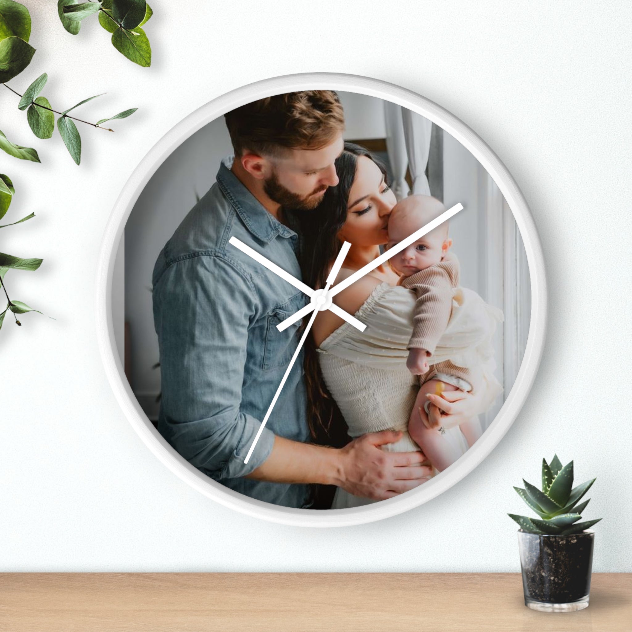 Personalized Family Photo Wall Clock — Custom Newborn & Parents Keepsake