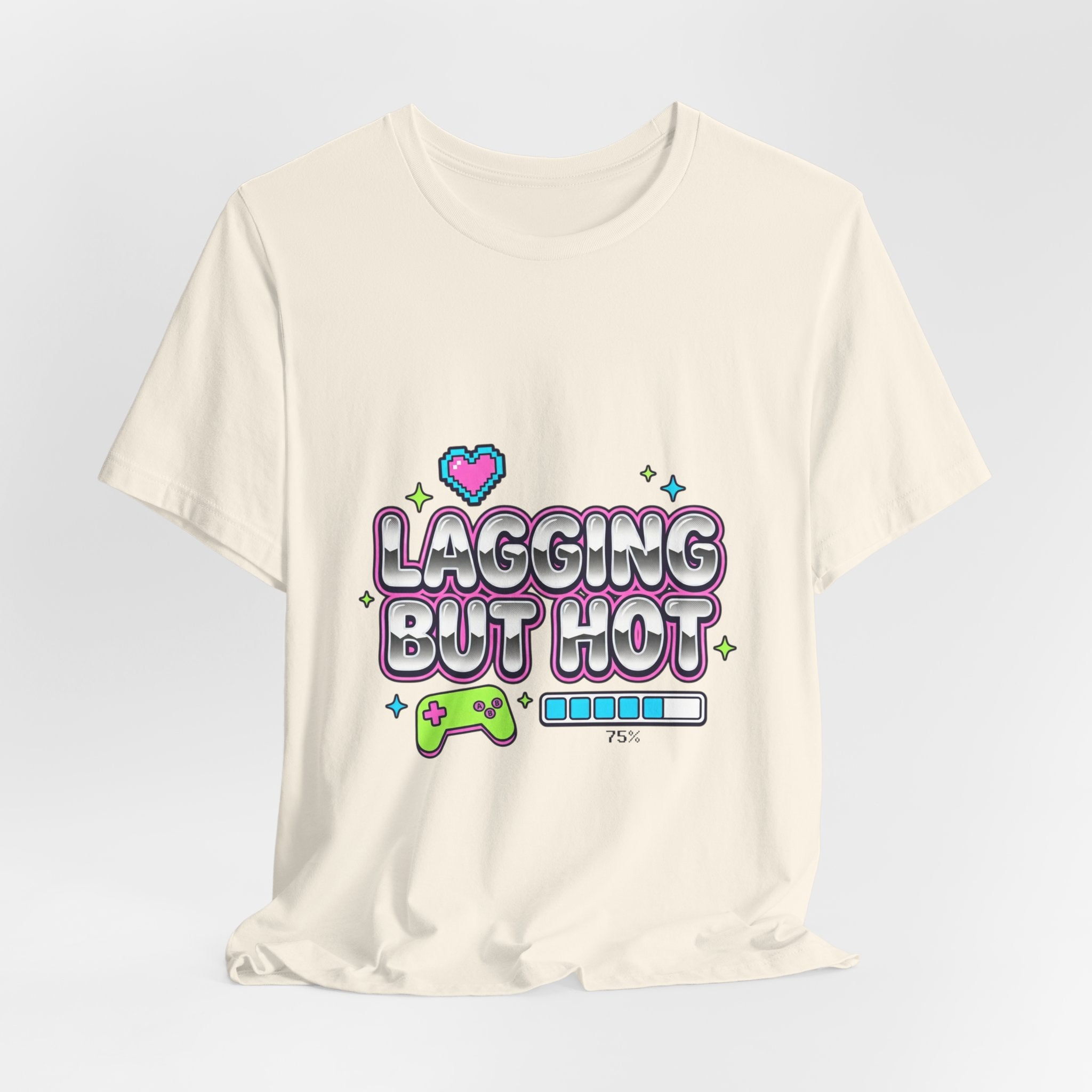 Lagging But Hot Tee | Y2K slogan, glitter type, hot pink cyber aesthetic