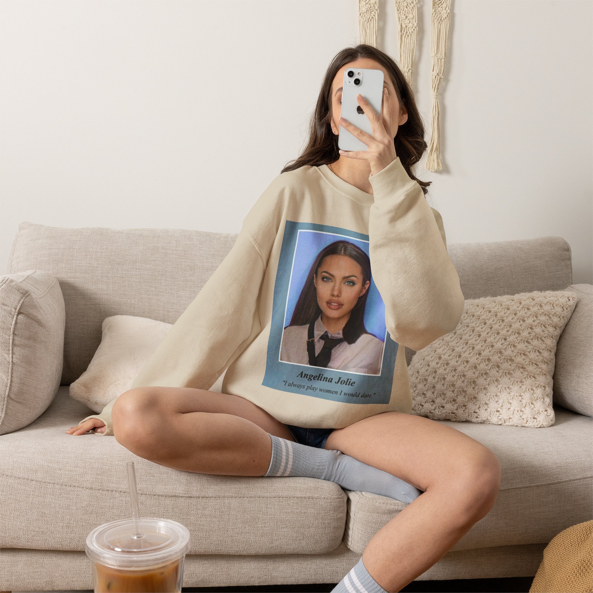 Graphic Crewneck Sweatshirt — Portrait Photo Print with Quote