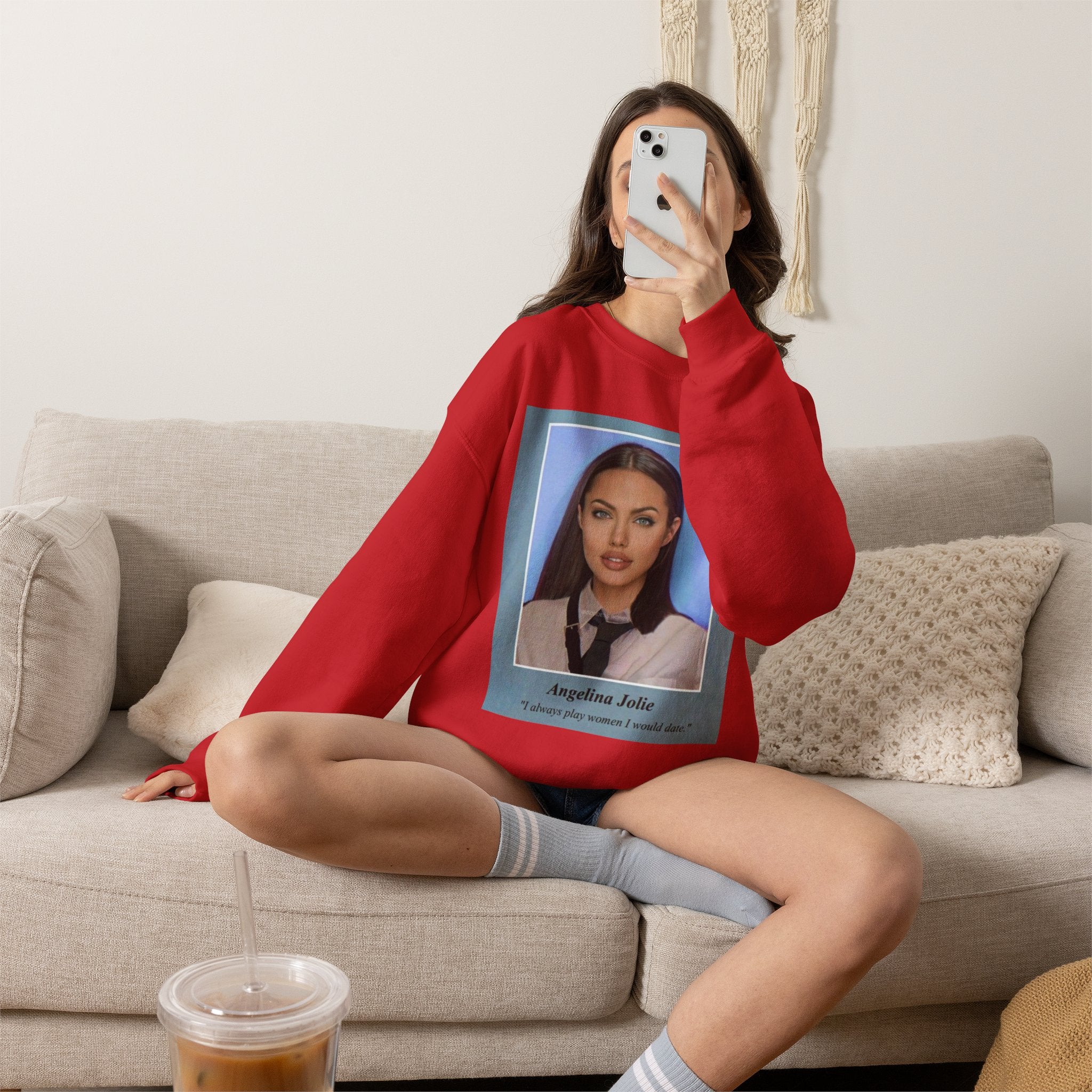 Graphic Crewneck Sweatshirt — Portrait Photo Print with Quote