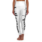White High-Waisted Leggings with Black Gothic Script Side Print — Yoga & Activewear