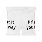 Custom Text White Biker Shorts — Personalized 'Print It Your Way' Activewear