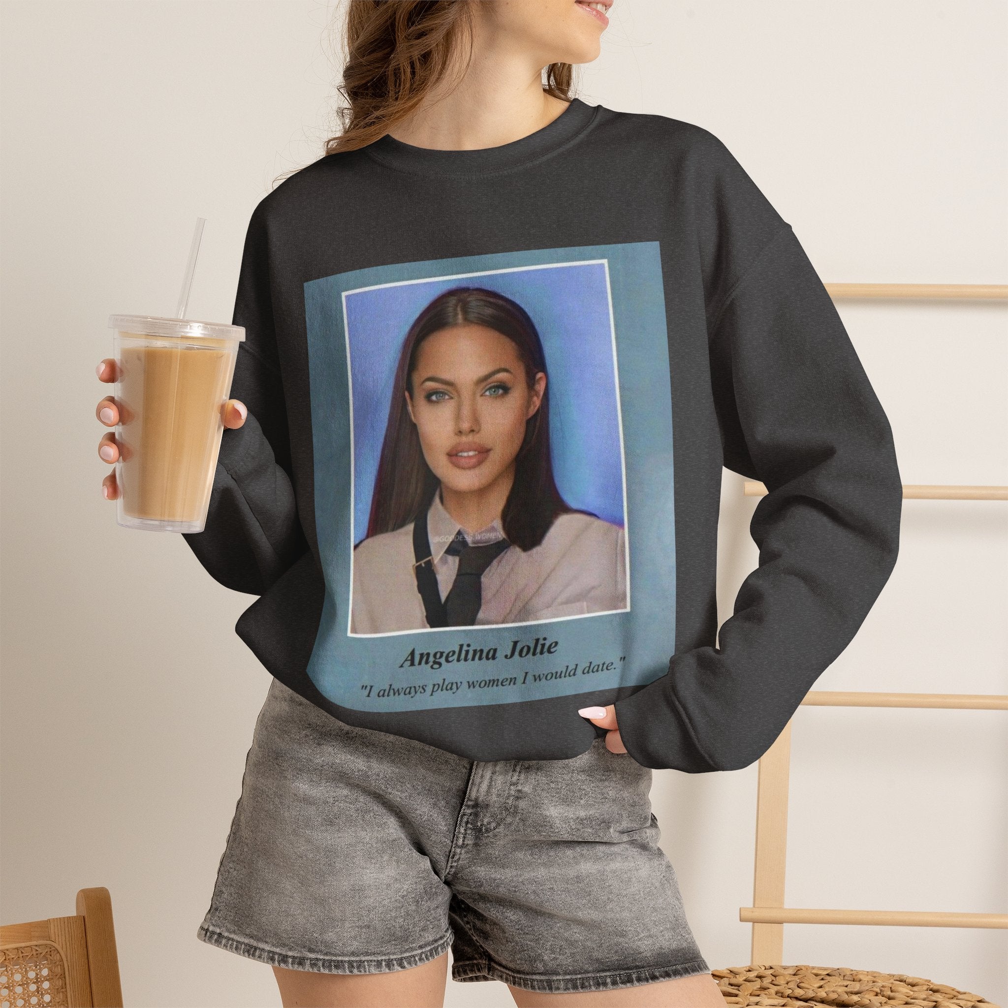 Graphic Crewneck Sweatshirt — Portrait Photo Print with Quote