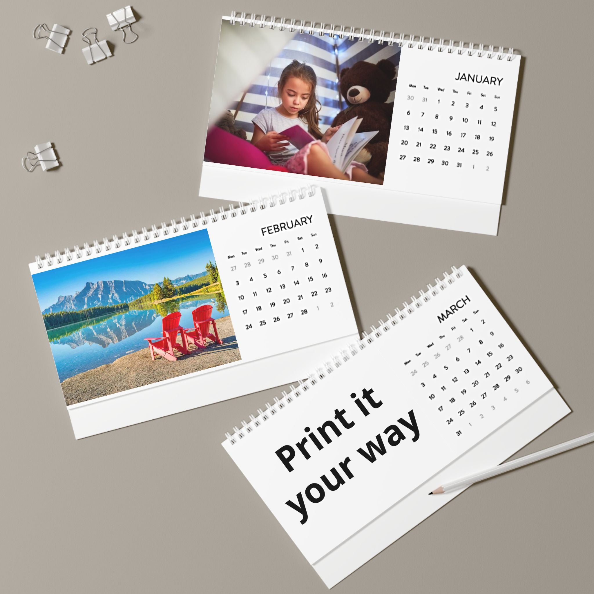 2025 Photo Desk Calendar – 12-Month Grid Layout, Personalized Family Memories