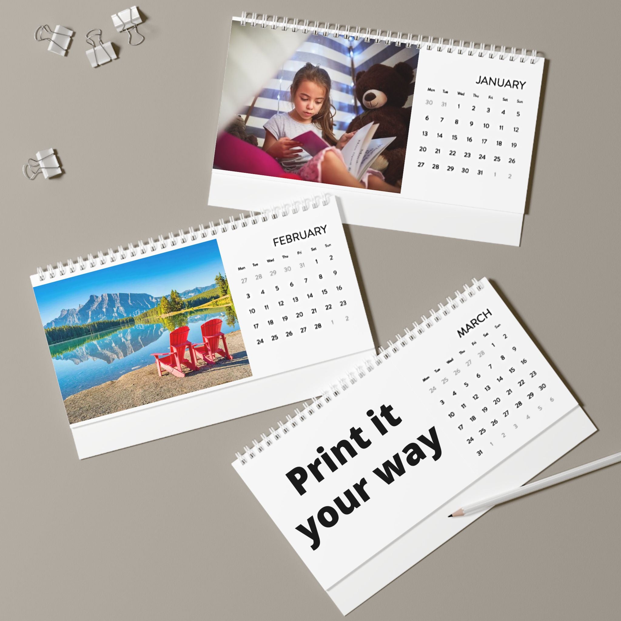 2025 Photo Desk Calendar – 12-Month Grid Layout, Personalized Family Memories