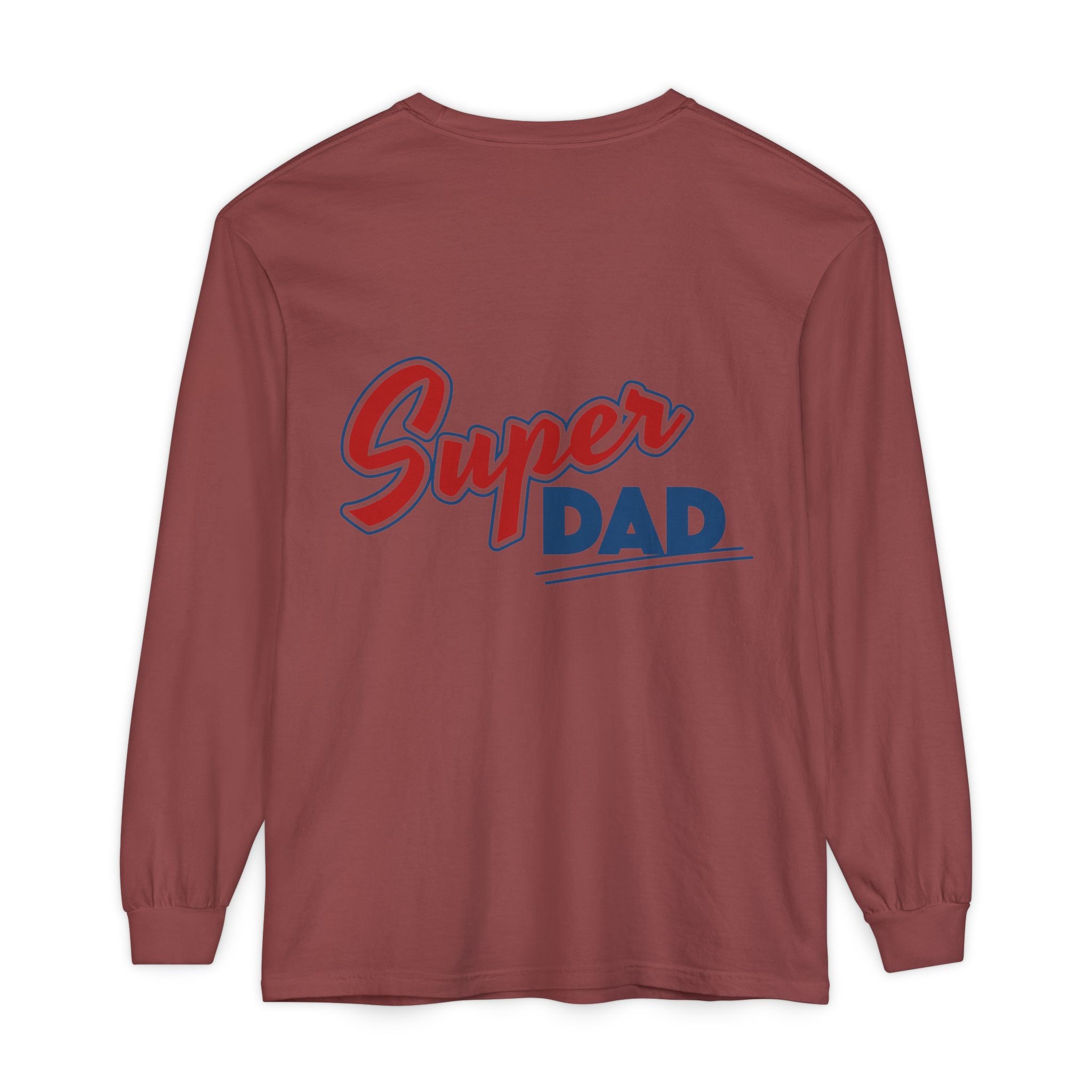 #1 Dad Foam Finger Long Sleeve Shirt — "Super Dad" Back Graphic