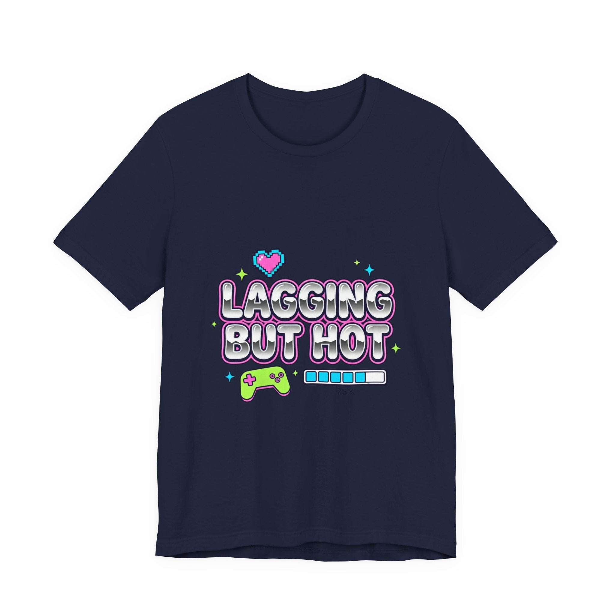 Lagging But Hot Tee | Y2K slogan, glitter type, hot pink cyber aesthetic