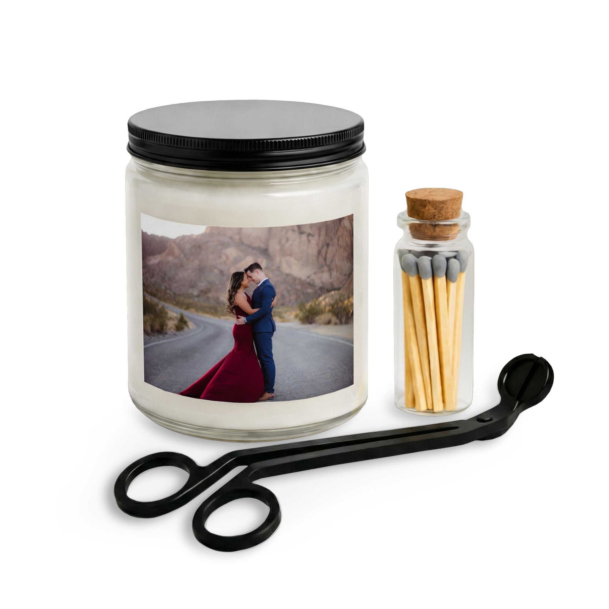 Personalized Photo Candle Set with Matches & Wick Trimmer — Romantic Keepsake Gift