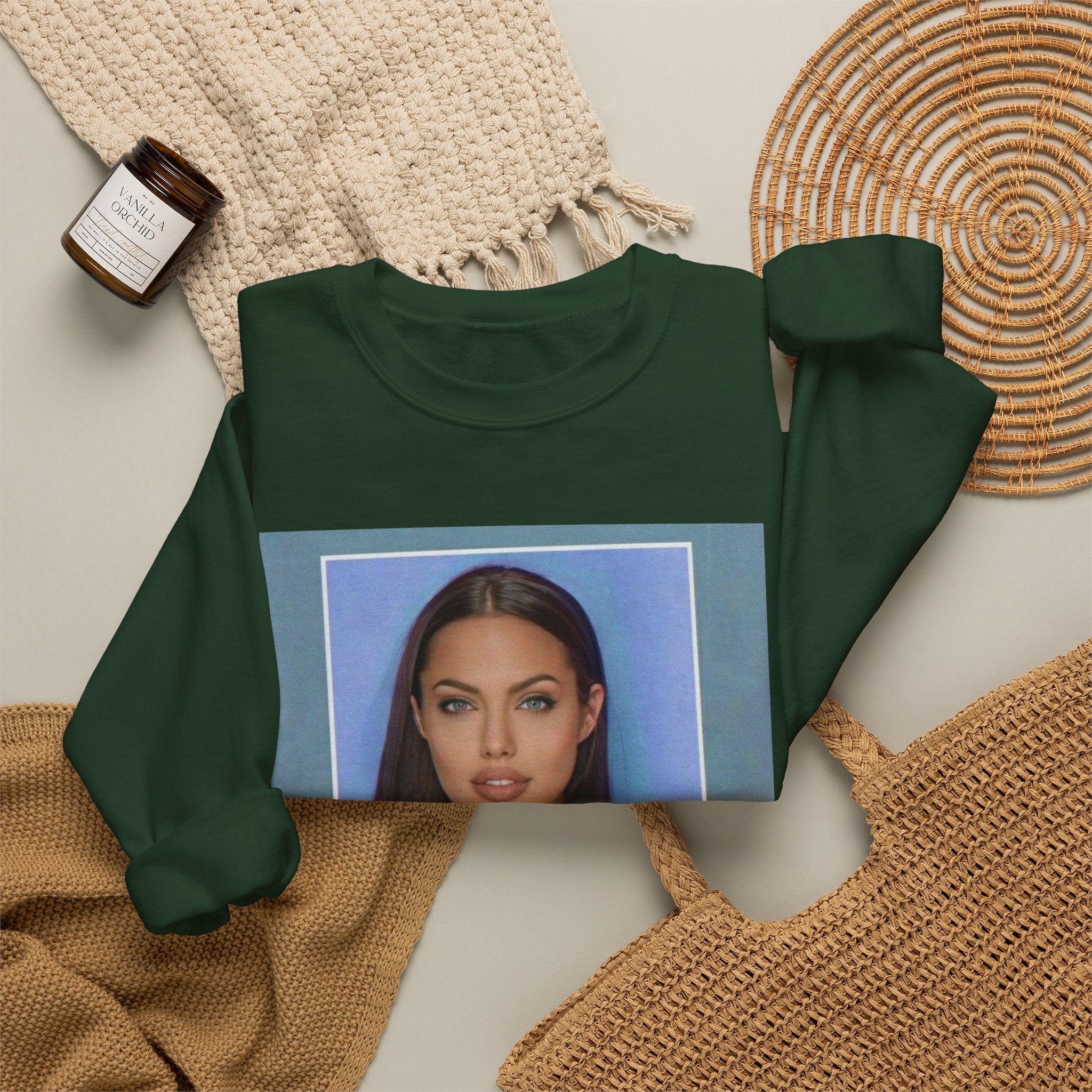 Graphic Crewneck Sweatshirt — Portrait Photo Print with Quote