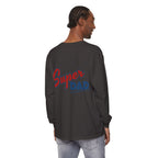 #1 Dad Foam Finger Long Sleeve Shirt — "Super Dad" Back Graphic